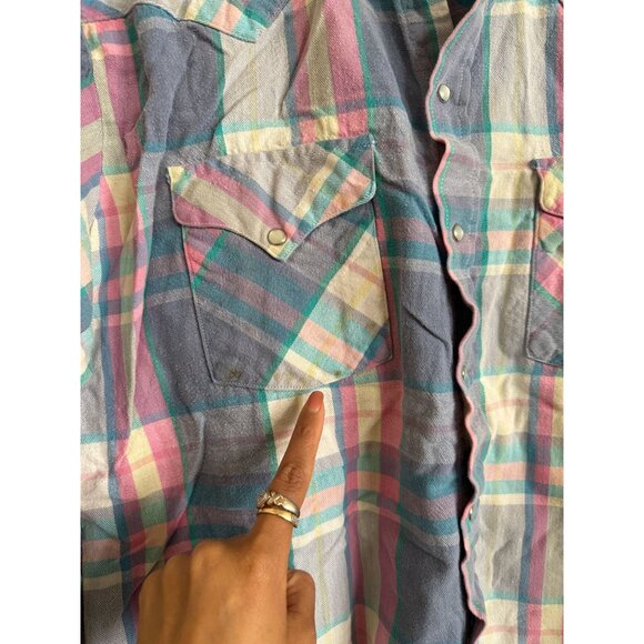 Vtg Panhandle Slim Western Cowboy Pearl Snap Shirt Pastel Plaid Men's Large H2 - Picture 3 of 8